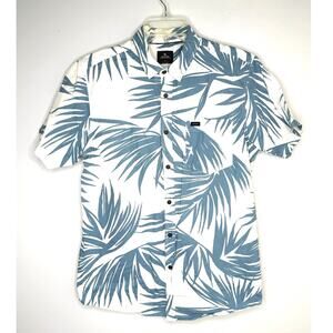 Rip Curl White Teal Palm Short Sleeve Button-up Mens Shirt    Sz S Hawaiian EUC